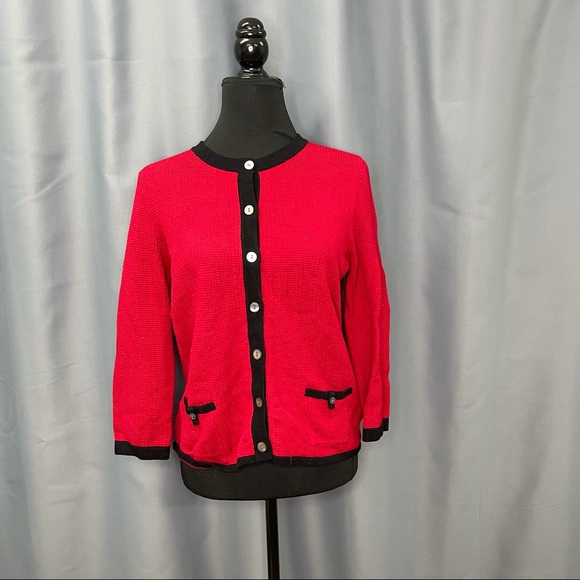 Jones New York - Red and black button down knit cardigan - Picture 2 of 6